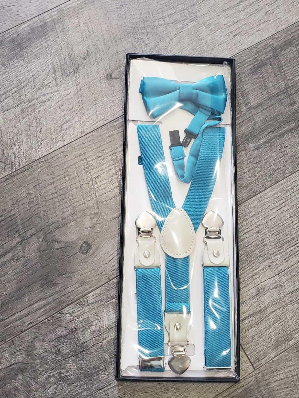 Kids Teal Suspender And Bow Set